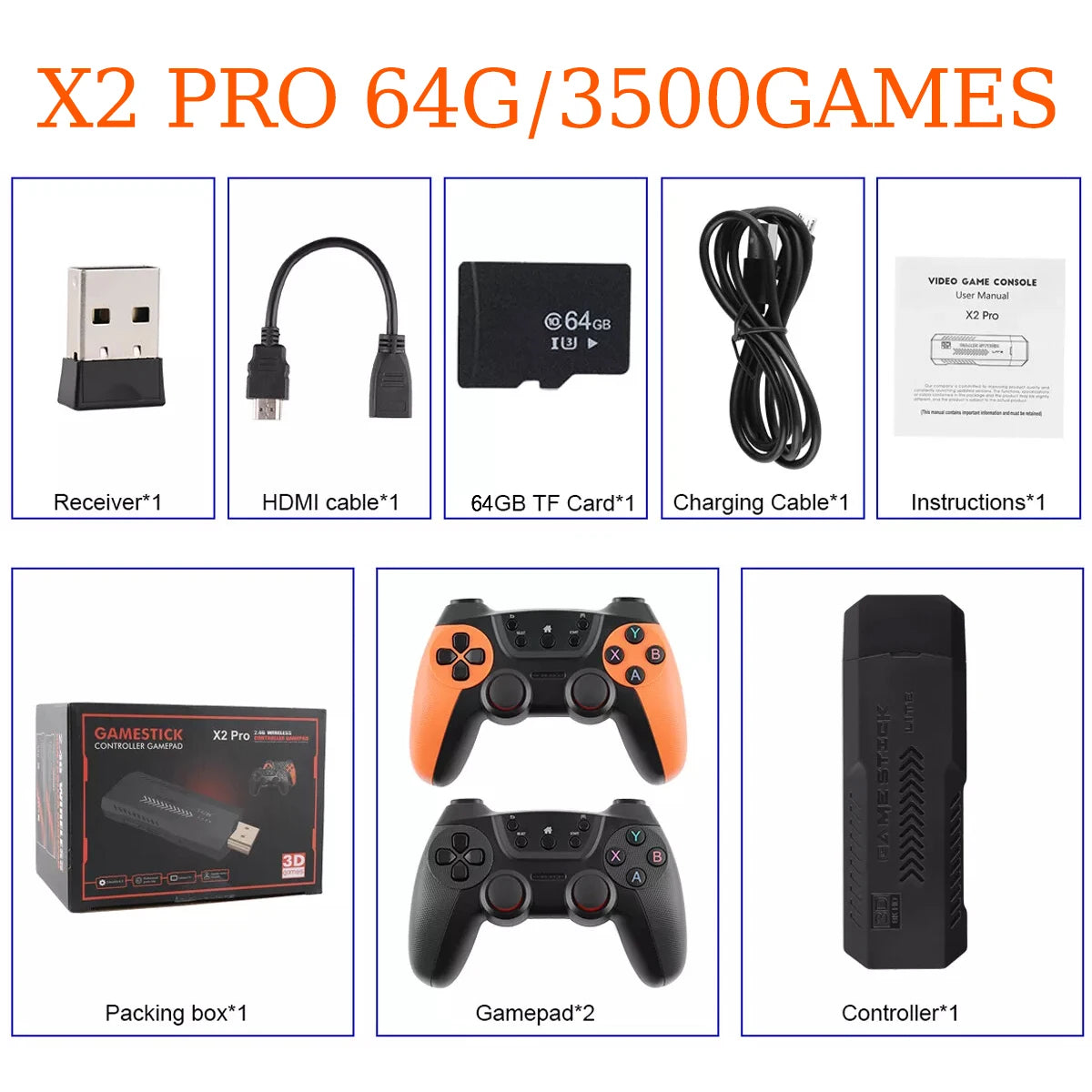 X2 PRO 64GB – 35,000+ Games | 4K Game Stick | 3D Retro Video Game Console