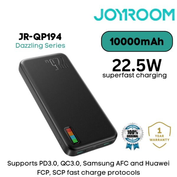 JOYROOM JR-QP194 10000mAh 22.5W BLACK Dazzling Series Power Bank