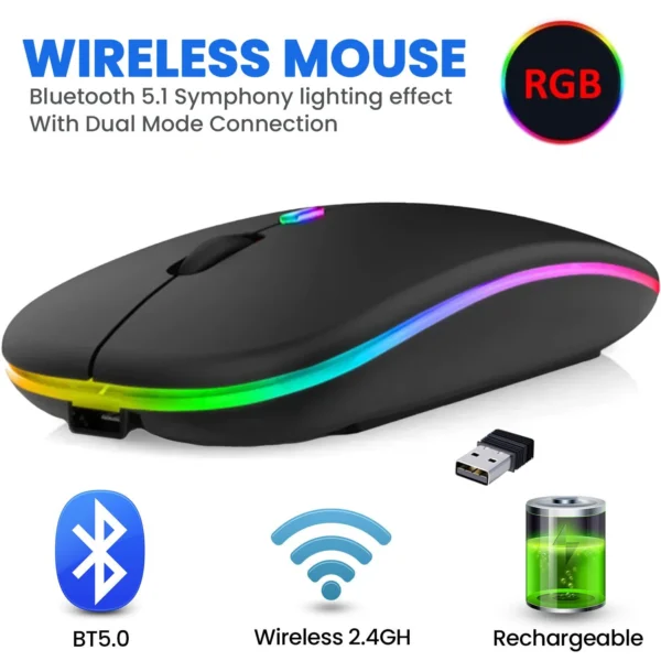 HP W10 Wireless RGB Bluetooth, Wireless, Rechargeable Slim Mouse